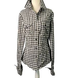 Women’s Marques Almeida black white check long sleeve blouse top size large